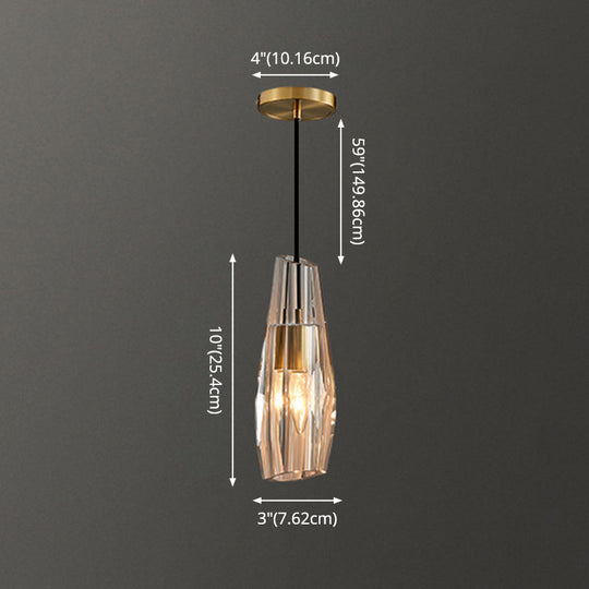 Modern Shaded Crystal Pendant Light - Simplicity Block Design Brass Ceiling Fixture