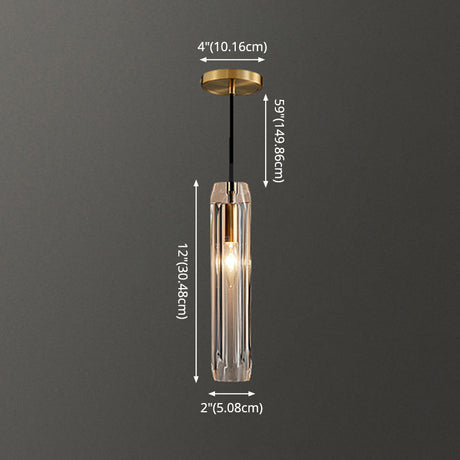Modern Shaded Crystal Pendant Light - Simplicity Block Design Brass Ceiling Fixture