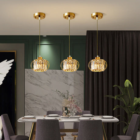 Modern Brass Globe Pendant Light With Crystal Accents Stylish Ceiling Lantern For Dining Area