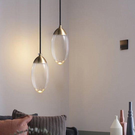 Brass Oval Mini Suspension Crystal Led Pendant Light For Minimalist Bedroom Ceiling