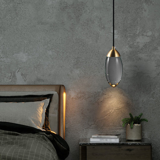 Minimalist Crystal Led Brass Ceiling Pendant - Oval Mini Suspension Lighting For Bedroom