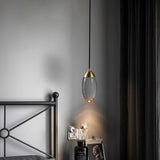 Brass Oval Mini Suspension Crystal Led Pendant Light For Minimalist Bedroom Ceiling