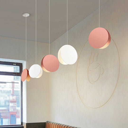 Round Pendant Lamp With Shell-Inspired Design And Macaron Style Metal Finish Perfect For Modern