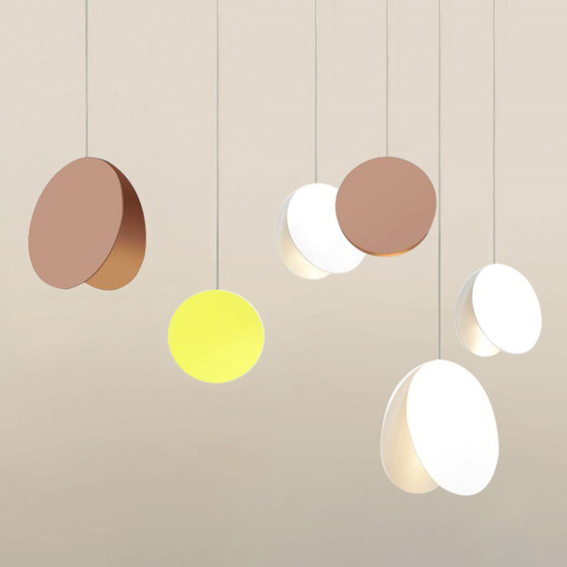 Round Pendant Lamp With Shell-Inspired Design And Macaron Style Metal Finish Perfect For Modern