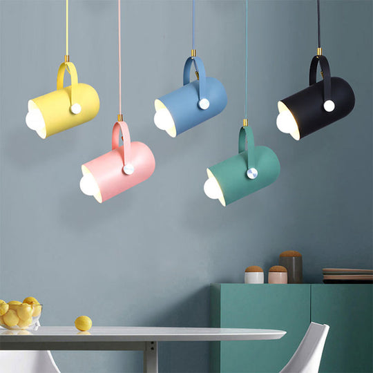 1-Head Metal Pendant Spotlight With Adjustable Handle - Commercial Macaron Lighting