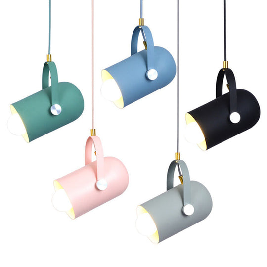 1-Head Metal Pendant Spotlight With Adjustable Handle - Commercial Macaron Lighting