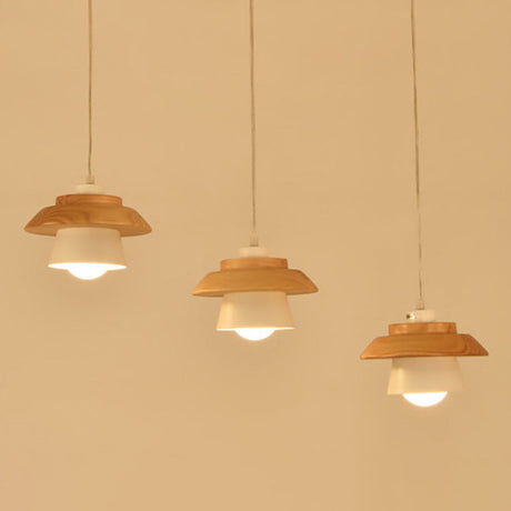 Nordic Saucer Dining Room Lamp - Metal And Wood Pendant Light