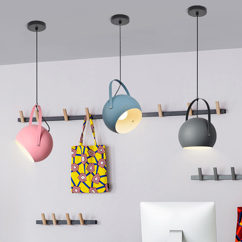 Dome Pendant Spotlight Restaurant Hanging Light Fixture - Macaron Metal With Arched Handle