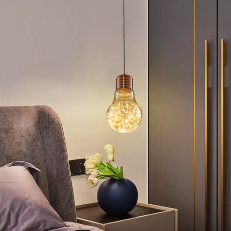 Metal Pendant Light With Starry Led String And Glass Shade For Bar Rose Gold / 6