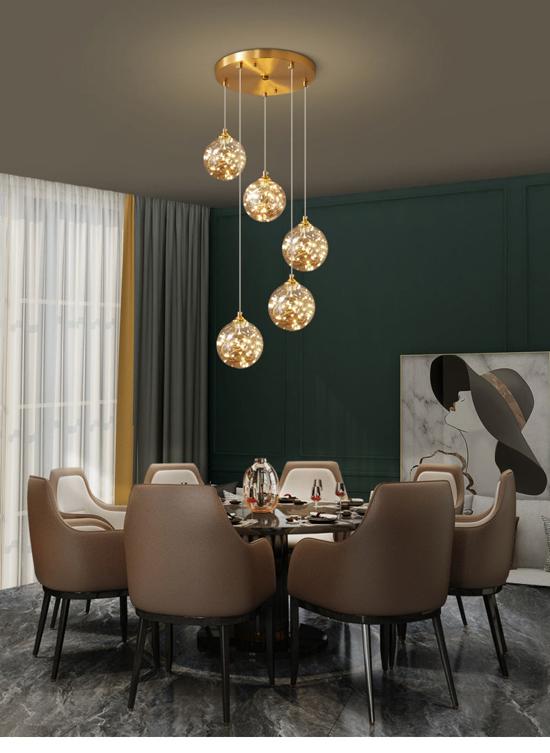Amber Glass Led Pendant Lamp With Brass Finish - Nordic Style Lighting For Bedroom