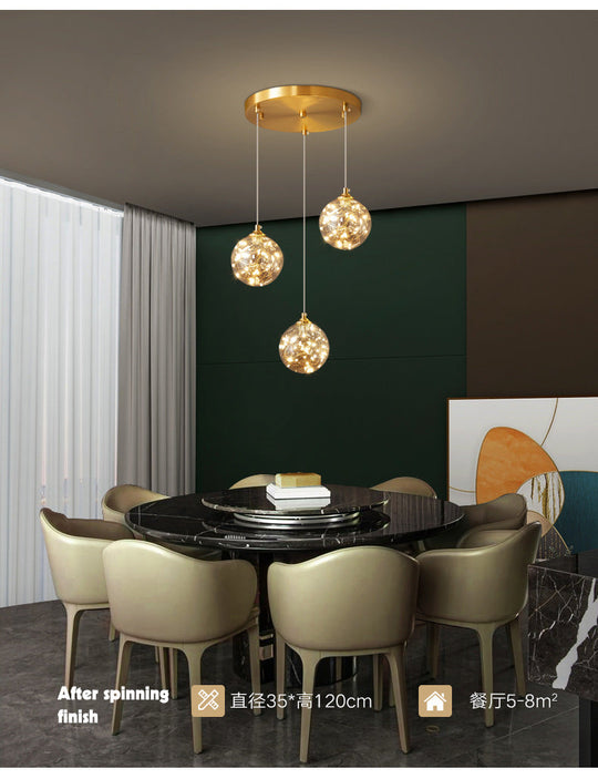 Amber Glass Led Pendant Lamp With Brass Finish - Nordic Style Lighting For Bedroom