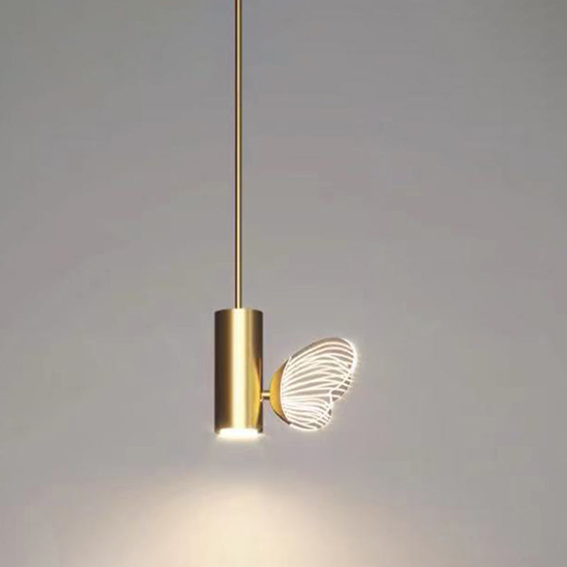 Led Brass Finish Spotlight Pendant Light With Acrylic Shade - Simple Style Twig & Butterfly Design /
