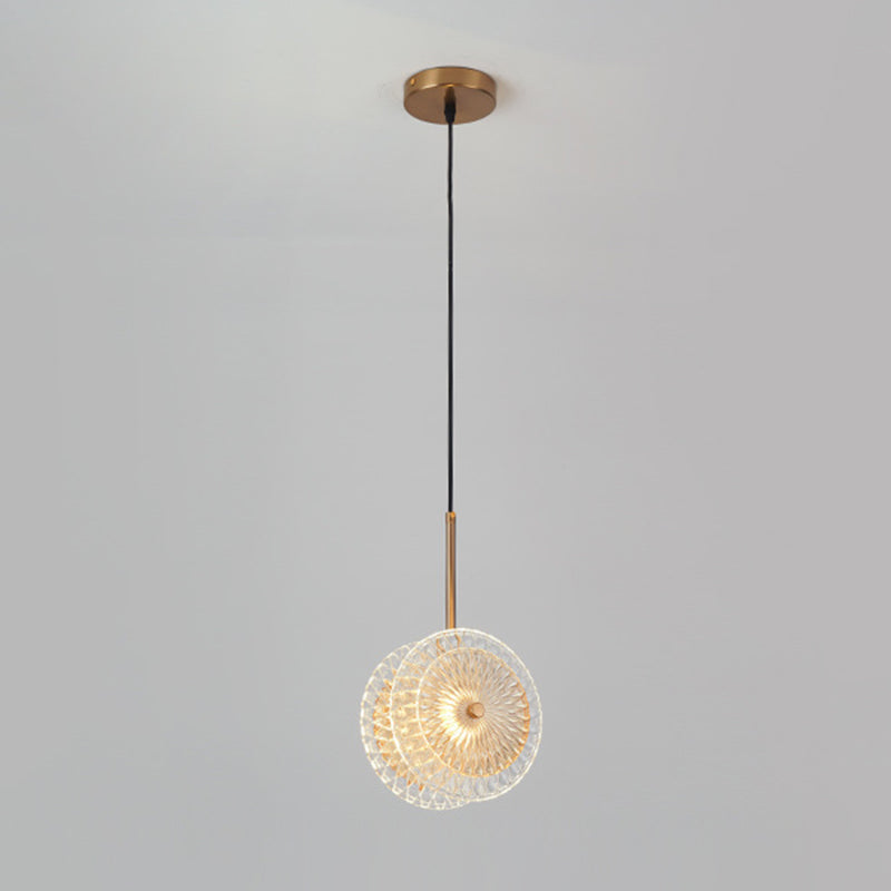 Simplicity Brass Plated Crystal Glass Led Pendant Light For Diners / A