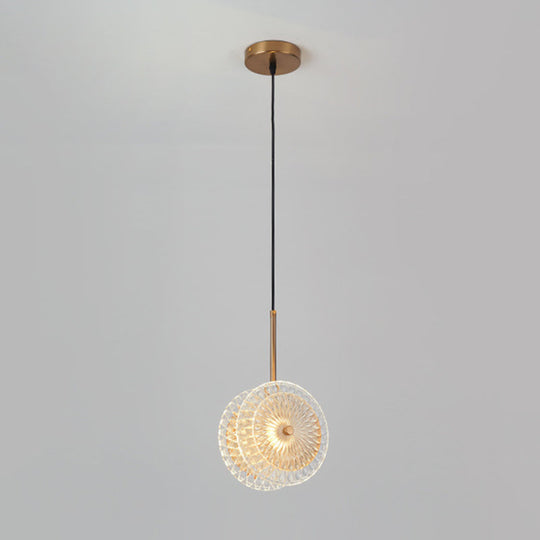 Simplicity Brass Plated Crystal Glass Led Pendant Light For Diners / A