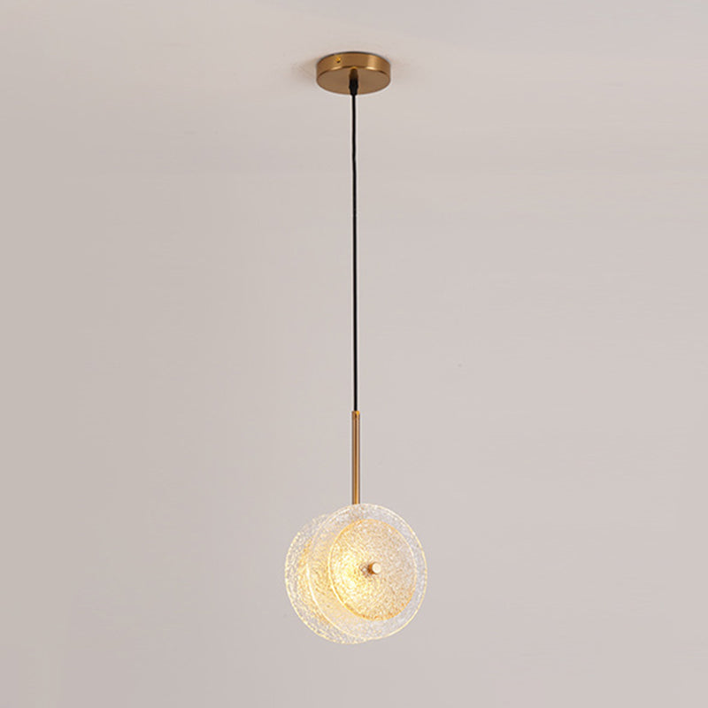 Simplicity Brass Plated Crystal Glass Led Pendant Light For Diners / C