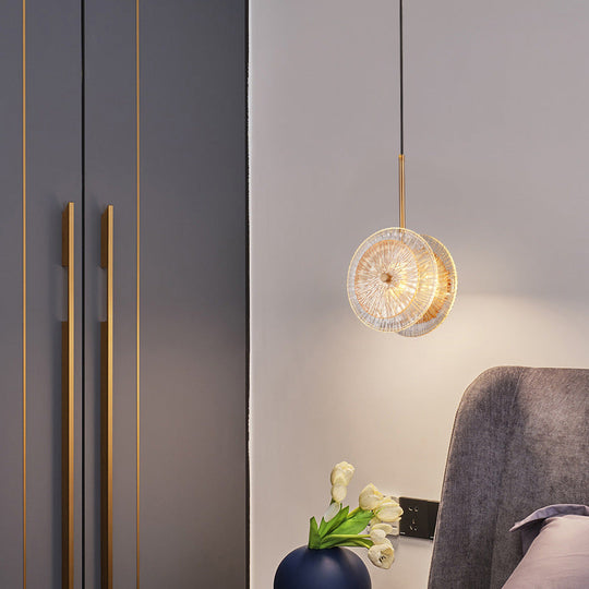 Simplicity Brass Plated Crystal Glass Led Pendant Light For Diners