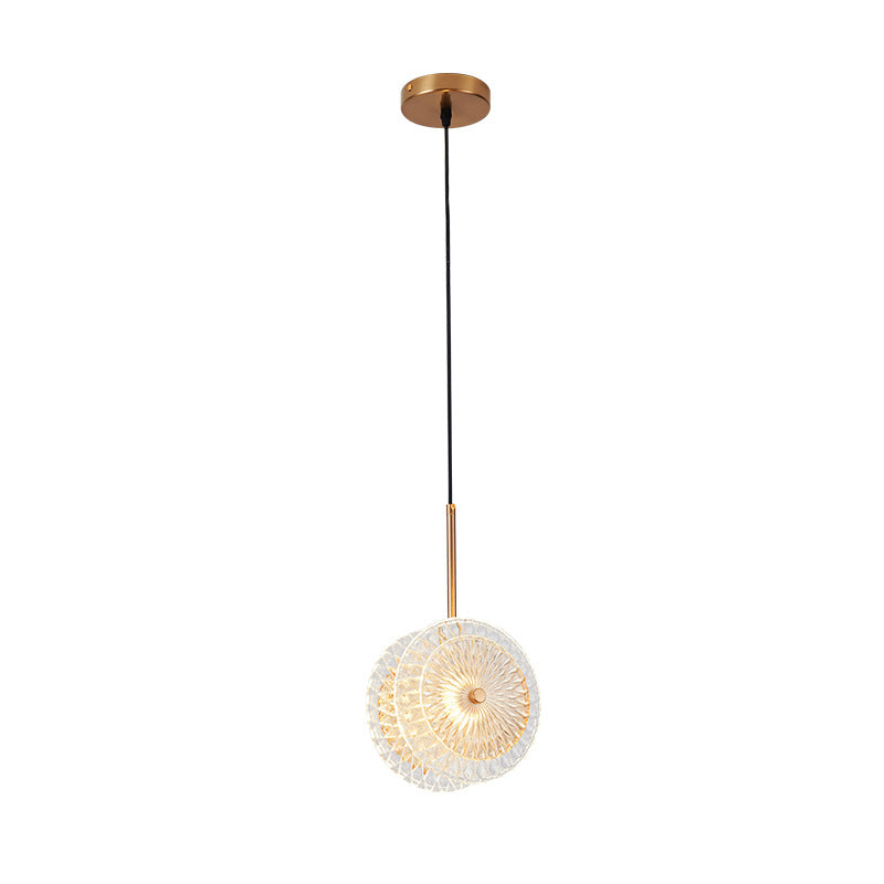 Simplicity Brass Plated Crystal Glass Led Pendant Light For Diners