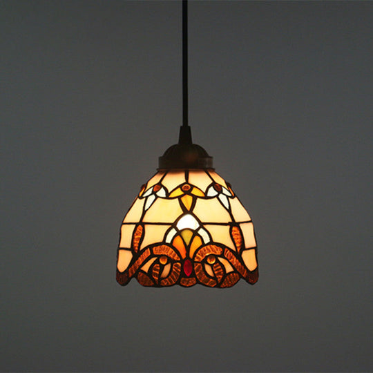 Baroque Stained Glass Pendant Light In Brown For Restaurant Ceiling Decor / 6’ Cord