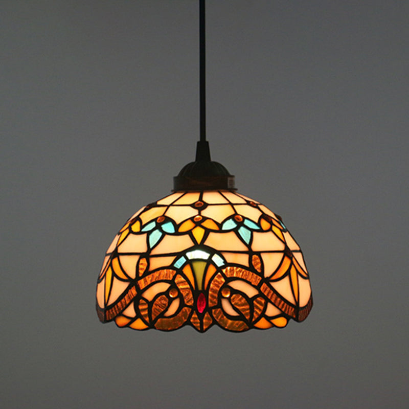 Baroque Stained Glass Pendant Light In Brown For Restaurant Ceiling Decor / 8’ Cord