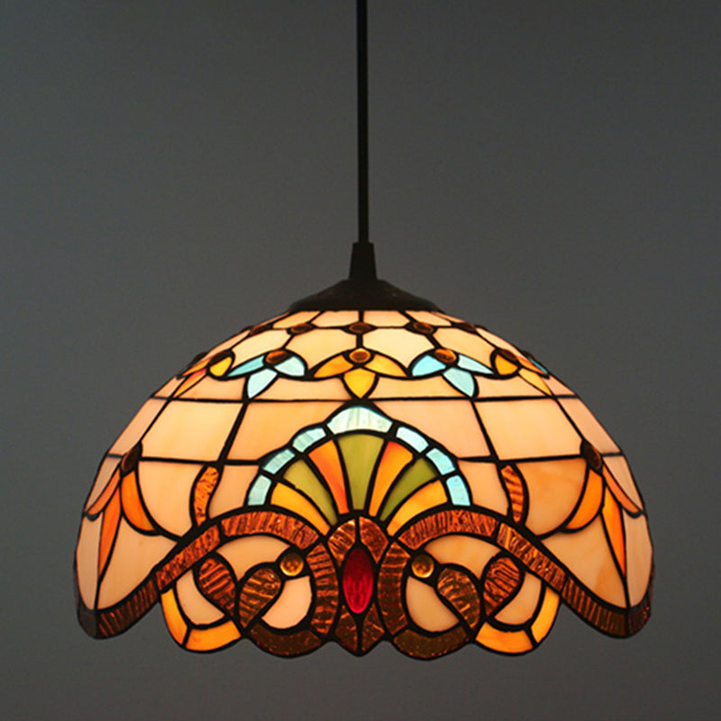 Baroque Stained Glass Pendant Light In Brown For Restaurant Ceiling Decor / 12’ Cord