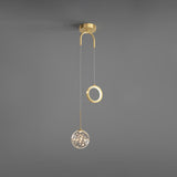 Minimalist Gold Glass Ball & Ring Led Pendant - 2-Light Starry Suspension Light For Bedroom / Third