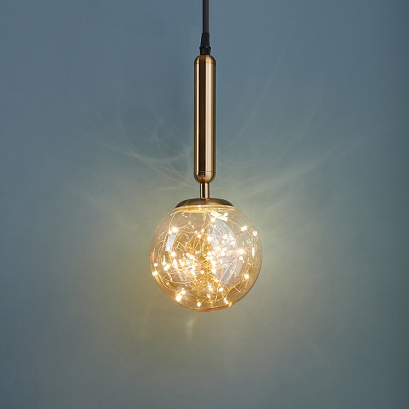 Amber Glass Ball Pendulum Light - Nordic Style Led Hanging Pendant Gold / Warm