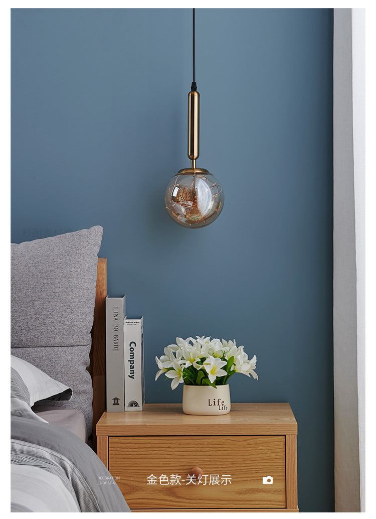 Amber Glass Ball Pendulum Light - Nordic Style Led Hanging Pendant