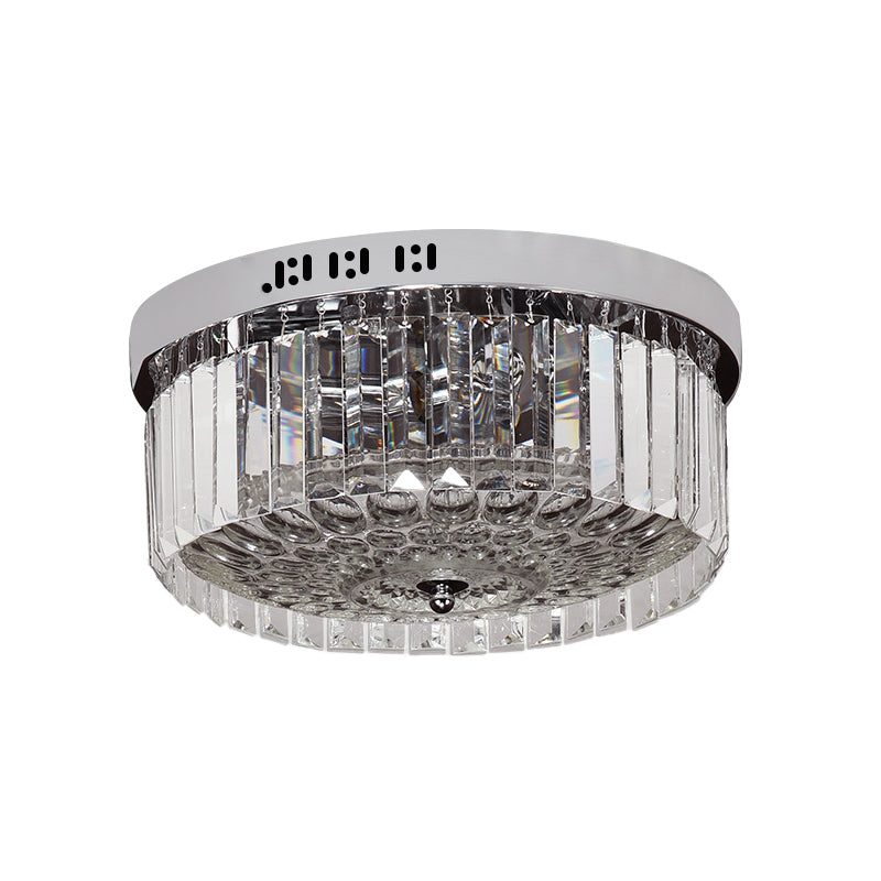Modernist Crystal 5 - Light Drum Flush Mount Lamp For Bedroom - Chrome Finish