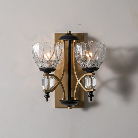 Vintage 2-Light Clear Crystal Wall Sconce With Gold Finish