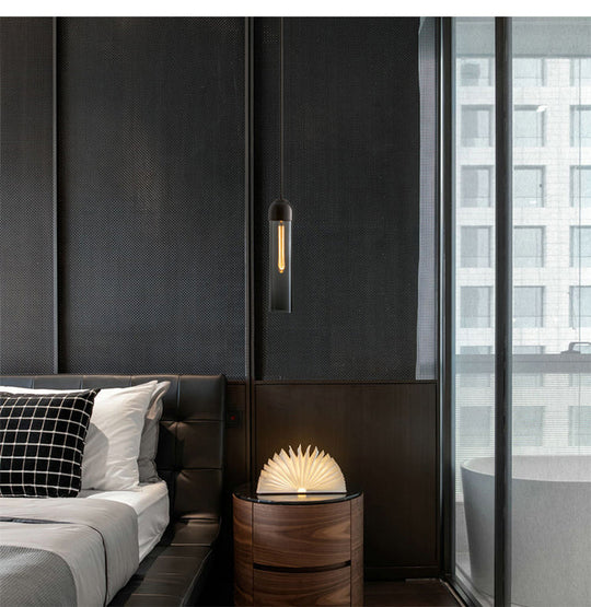 Minimalist Glass Hanging Light - 17.7’ Height Tube-Shaped 1 Bedside Pendant With Adjustable Cord