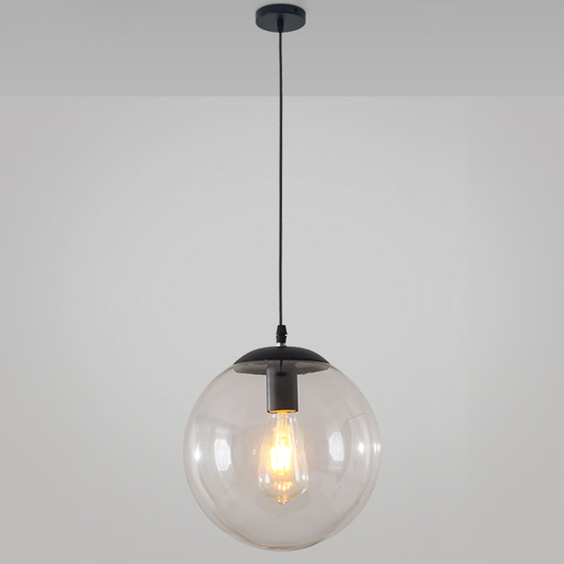 Minimalist 1-Light Pendant Light Bubble Transparent Glass Ball Shade With 39 Hanging Wire Black / 14