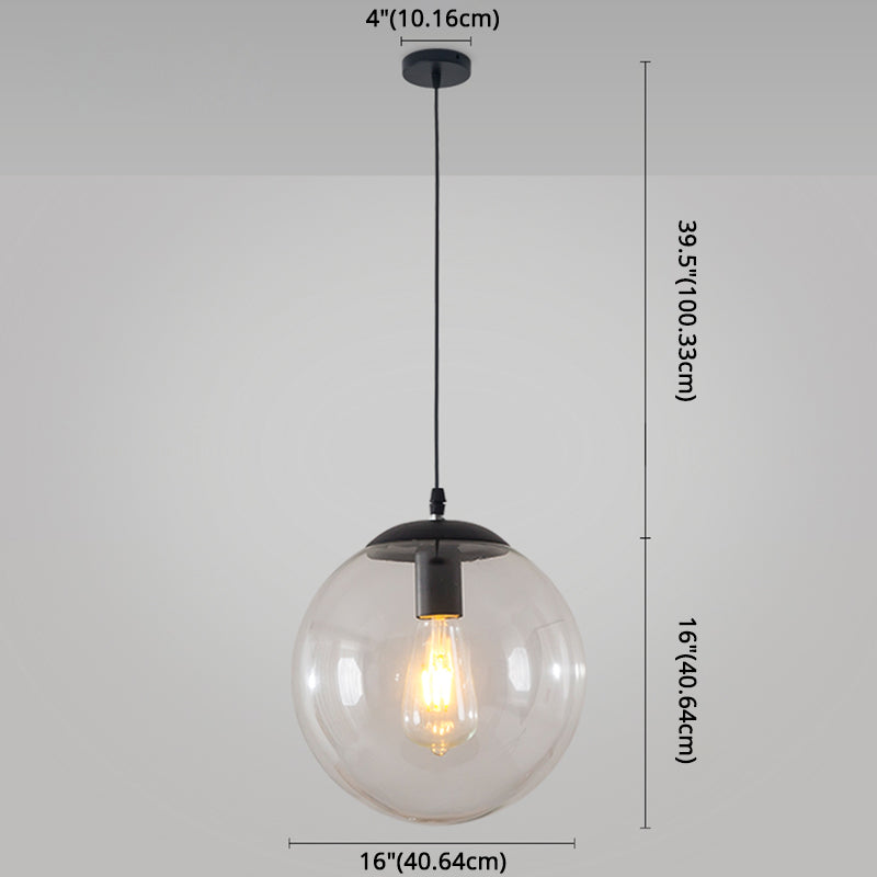 Minimalist Transparent Glass Ball Pendant Light With 39’ Hanging Wire