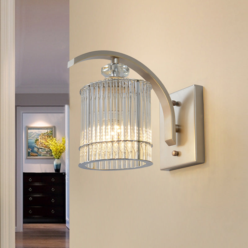 Modern Gold Wall Mounted Lamp With Clear Crystal Shade- 1 Head Cylindrical Design