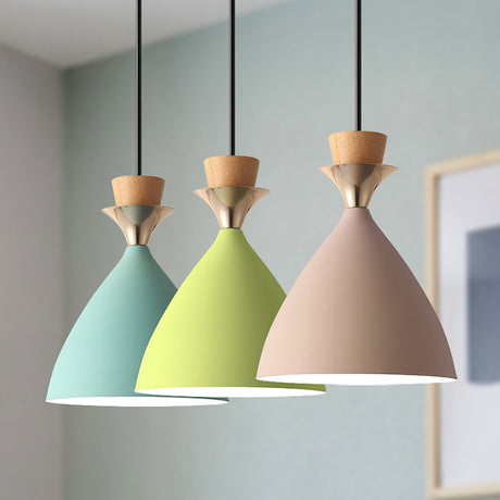 Colorful Macaroon Pendant Light With Adjustable Wire - Green Pink And Yellow 3-Light Cluster Cone