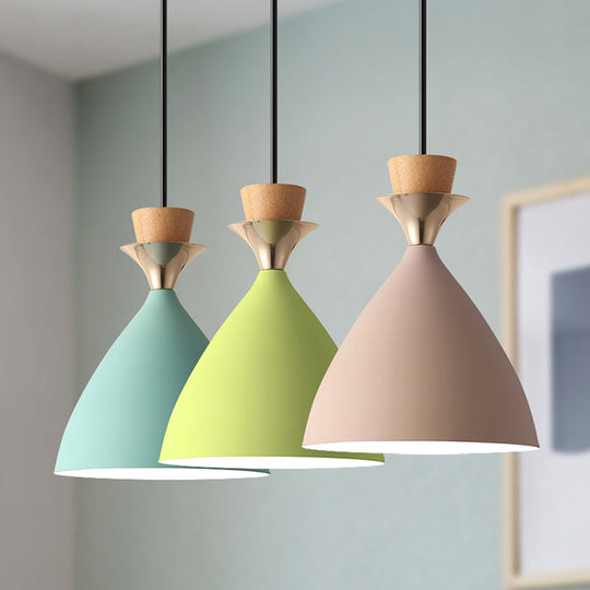 Colorful Macaroon Pendant Light With Adjustable Wire - Green Pink And Yellow 3-Light Cluster Cone