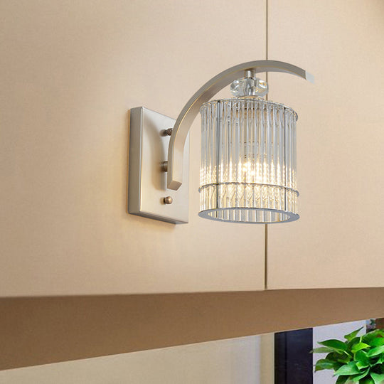 Modern Gold Wall Mounted Lamp With Clear Crystal Shade- 1 Head Cylindrical Design