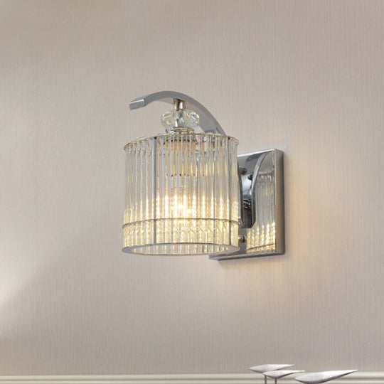 Modern Gold Wall Mounted Lamp With Clear Crystal Shade- 1 Head Cylindrical Design