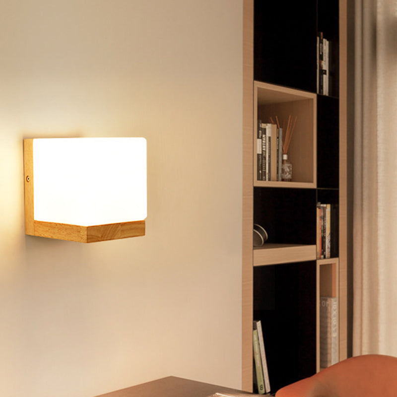 Modern Nordic Cube Led Wall Sconce - Solid Wood Ideal For Bedroom