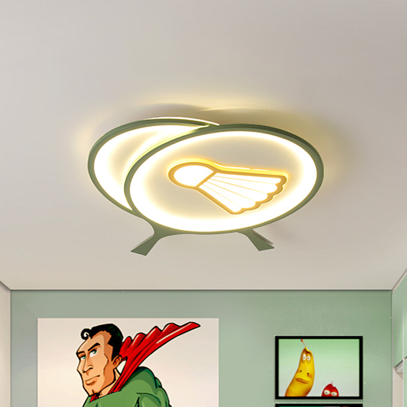 Childrens Badminton Pattern Led Ceiling Light - Green Flush Mount / Warm