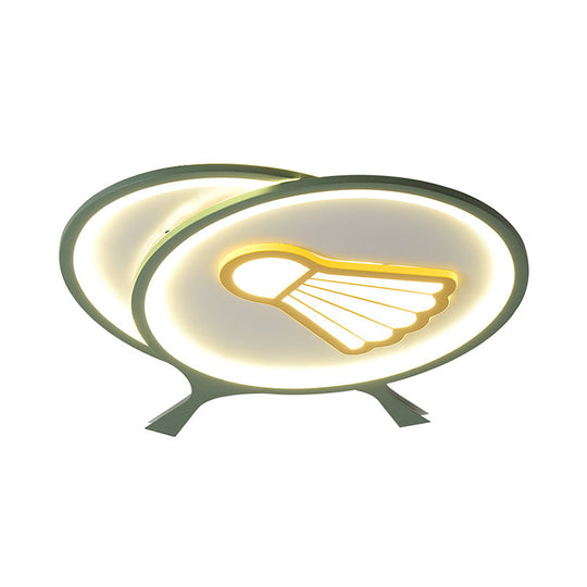 Children’s Badminton Pattern Led Ceiling Light - Green Flush Mount