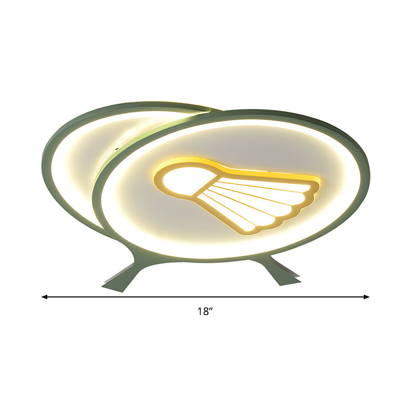 Children’s Badminton Pattern Led Ceiling Light - Green Flush Mount