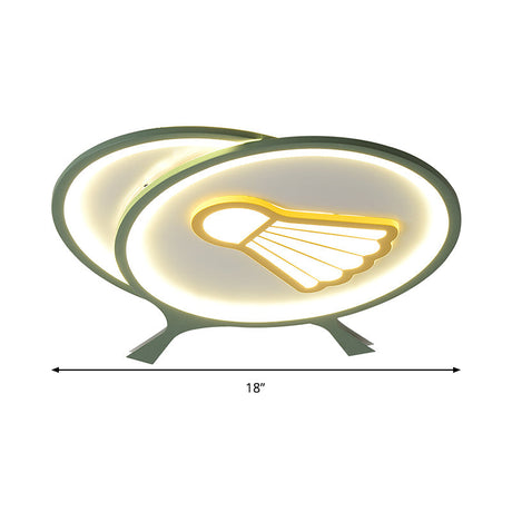 Childrens Badminton Pattern Led Ceiling Light - Green Flush Mount