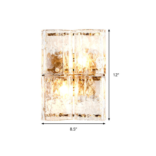 Modern Gold Wall Sconce Light With Clear Water Glass Shade - 2 Lights For Bedroom