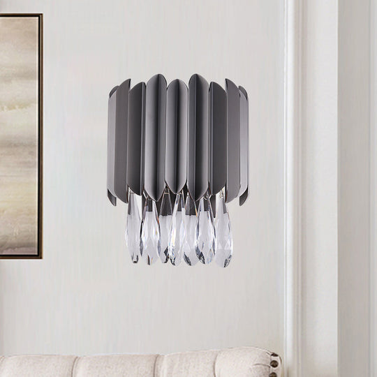 Modern Black K9 Crystal Teardrop Wall Lighting Fixture - 2 Lights Bedroom Mount