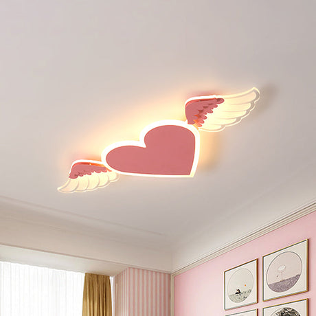 Kids Led Heart-Shaped Ceiling Lamp In White/Pink Flush Mount With Warm/White Light