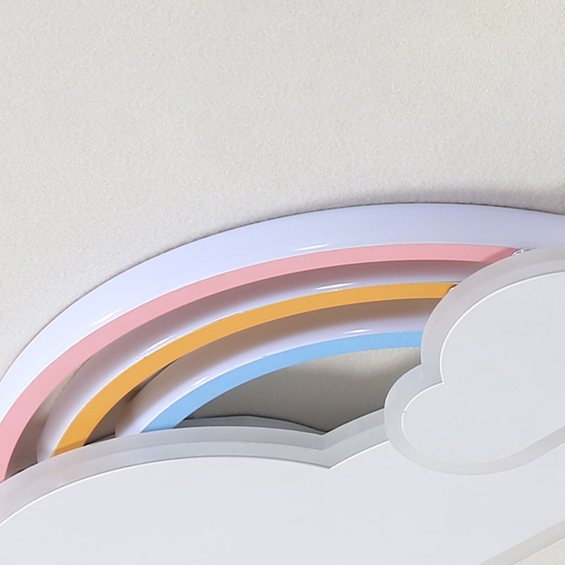 Rainbow Cloudy Ceiling Light - White/Pink Cartoon Led Flush-Mount Fixture Warm/White