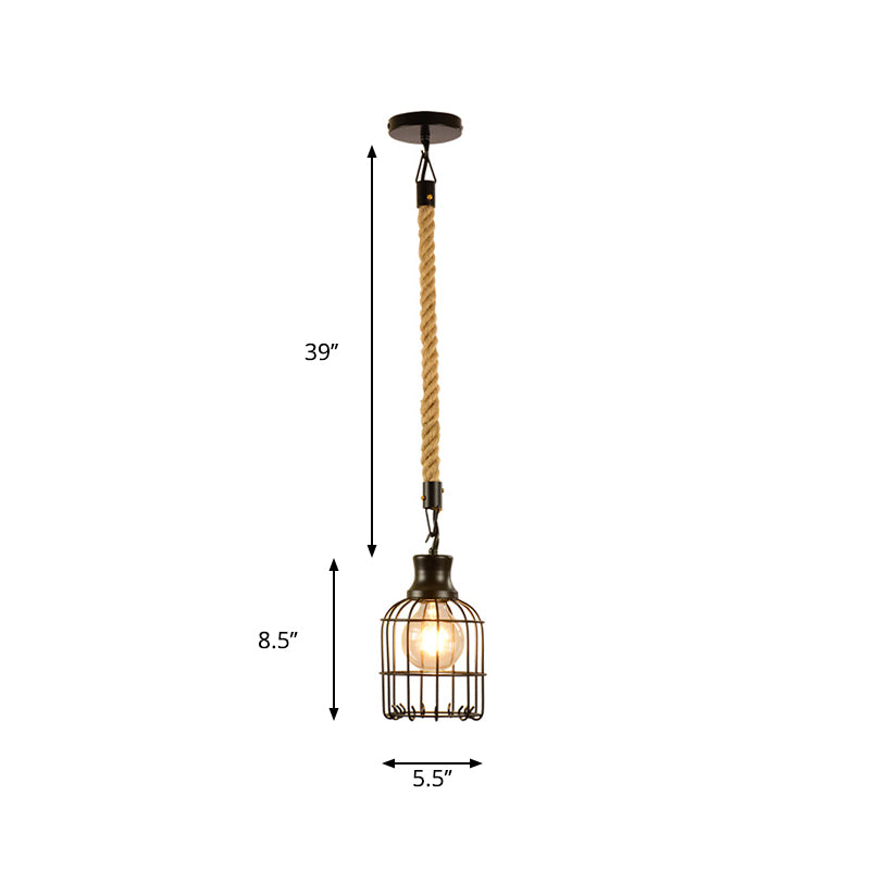 Industrial Black Metal Bird Cage Pendant Lamp - 1-Light Ceiling Light For Table