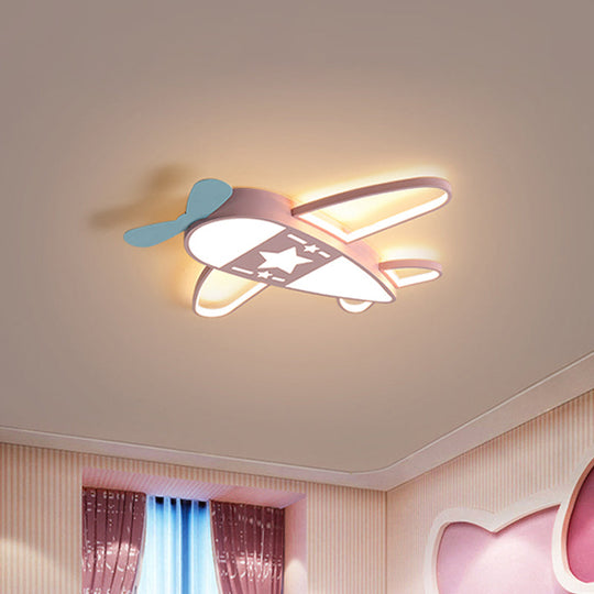 Modern Metal Led Flush Mount Lamp - Pink/Blue Plane Warm/White Lighting 19.5’/25.5’ Width