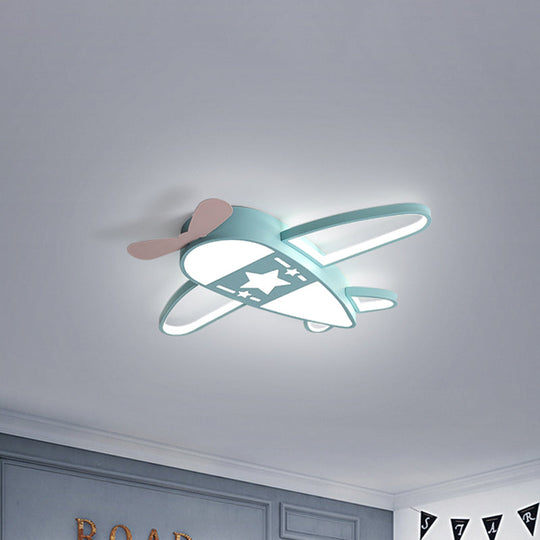 Modern Metal Led Flush Mount Lamp - Pink/Blue Plane Warm/White Lighting 19.5’/25.5’ Width Blue