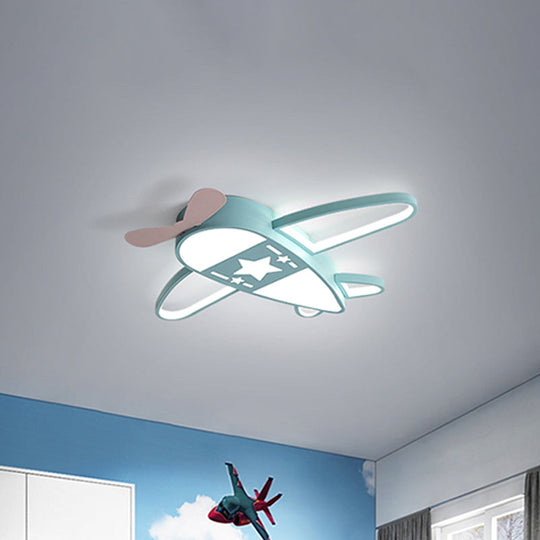 Modern Metal Led Flush Mount Lamp - Pink/Blue Plane Warm/White Lighting 19.5/25.5 Width